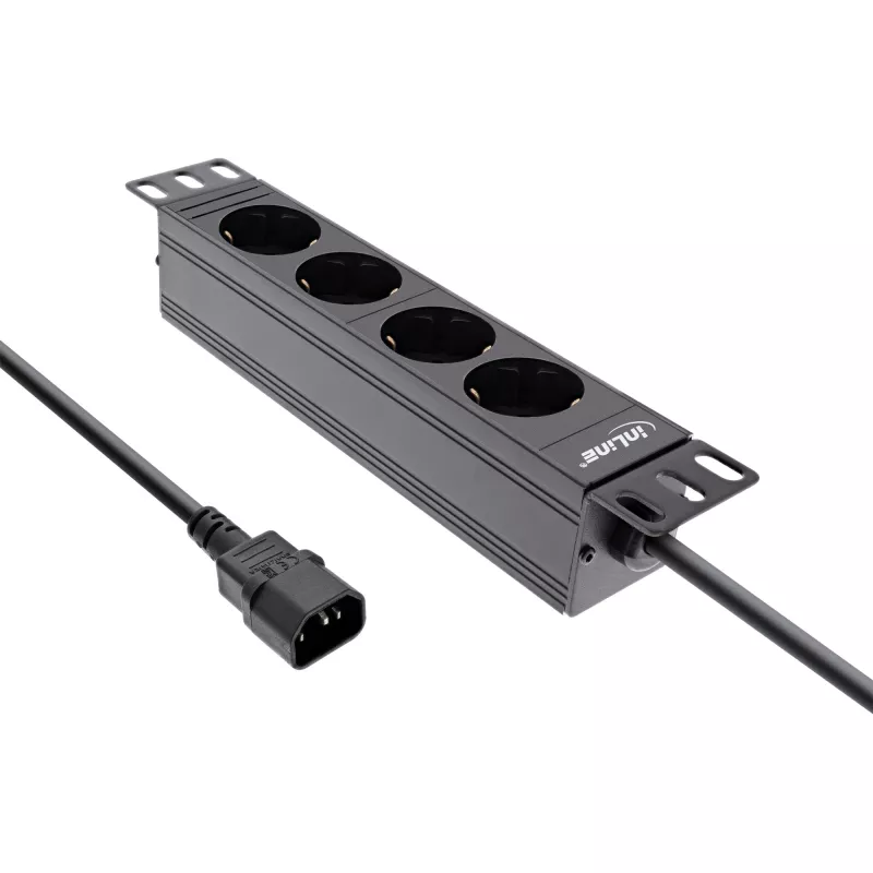 Régua de tomadas 10 polegadas InLine, 4 tomadas Schuko, ligação C14, sem interruptor