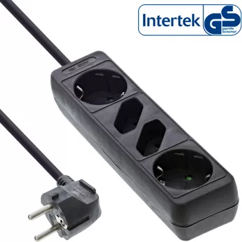 Régua de tomadas InLine, 4 tomadas, 2x CEE7/3 + 2x Euro CEE 7/16, preto, 1,5m