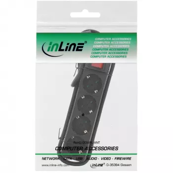 Régua de tomadas InLine, 4 tomadas, 2x CEE7/3 + 2x Euro CEE 7/16, preto, 1,5m