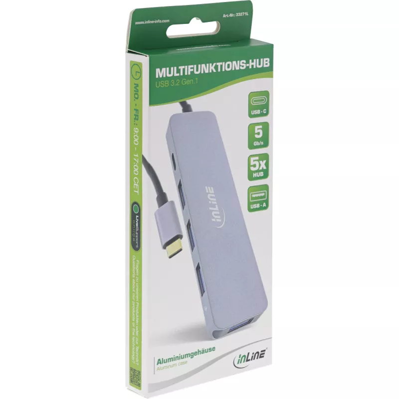 Hub USB InLine USB 3.2 USB-C Multi Hub 4x USB-A 5Gb/s + USB-C (dados/PD 87W)