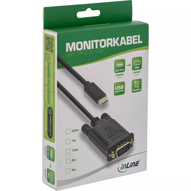 Cabo de ecrã USB InLine, USB-C macho / VGA macho (DP Alt Mode), preto, 2 m