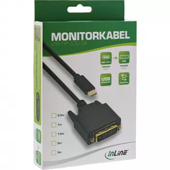 Cabo de ecrã USB InLine, USB-C macho / DVI macho (DP Alt Mode), preto, 1 m