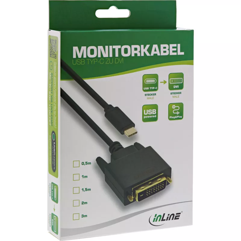 Cabo de ecrã USB InLine, USB-C macho / DVI macho (DP Alt Mode), preto, 1 m