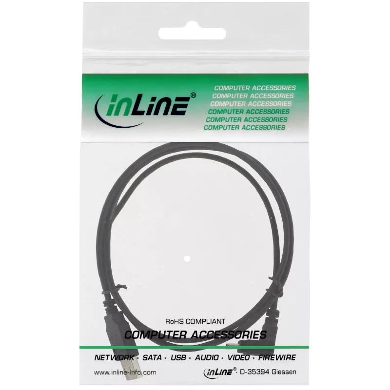 InLine ficha USB Type-A macho / ficha Mini-USB macho 5 pinos angular 90° preto 3 m