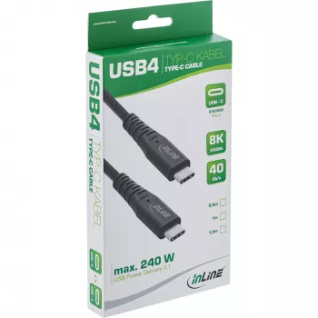 Cabo USB4 InLine ficha USB-C macho para ficha USB-C macho, USB4 Gen 3x2, 40 Gbit/s, PD 240W, 8K@60Hz, TPE, 2 m