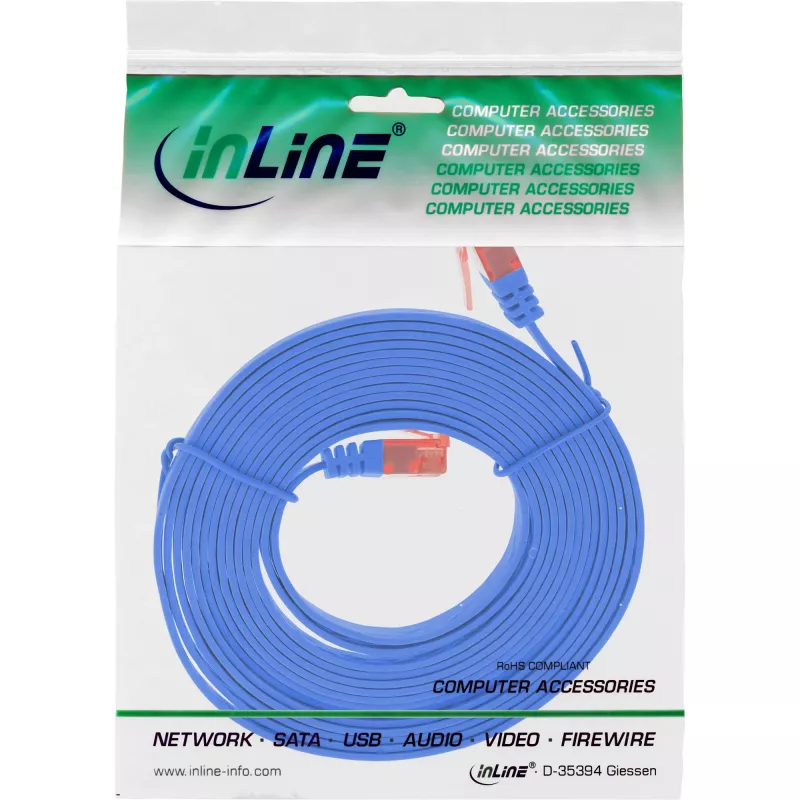 InLine cabo de rede plano ultraslim U/UTP Cat.6 compatível com Gigabit azul 1,5 m