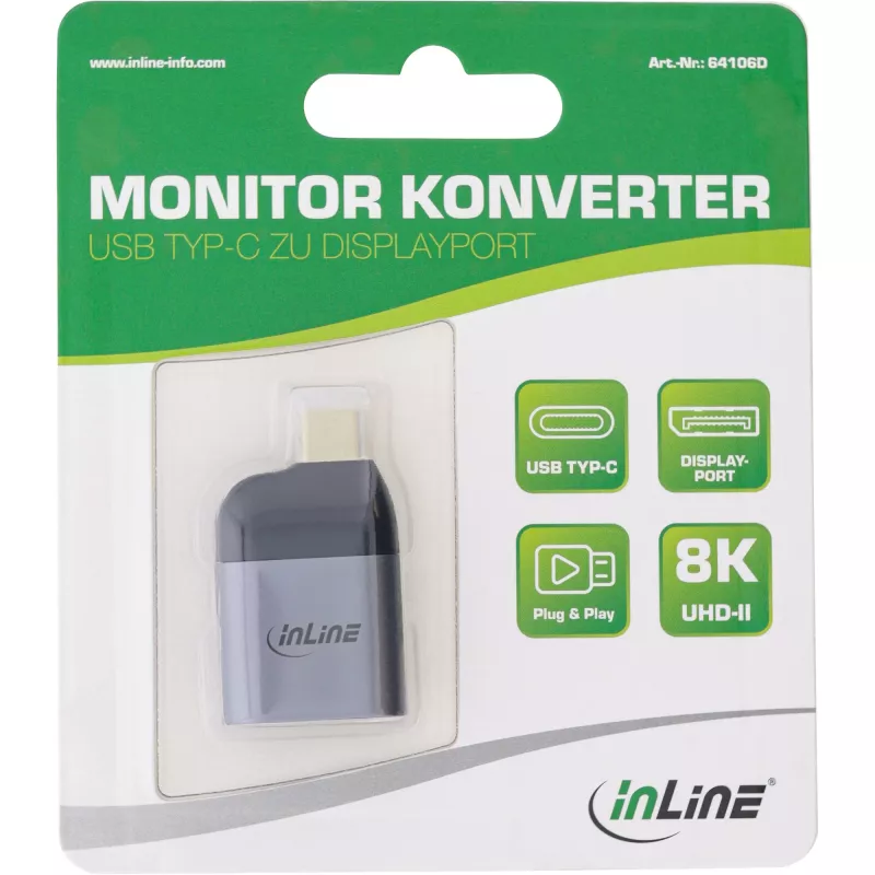 Adaptador de ecrã USB InLine 64106D ficha USB-C macho para conector fêmea DisplayPort 8K60Hz