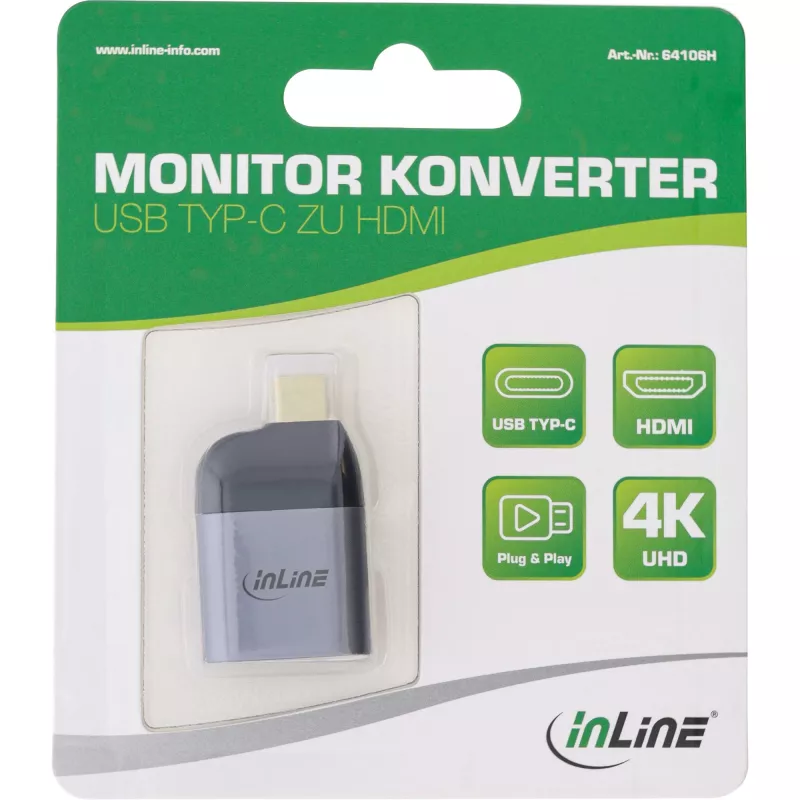 Conversor de ecrã USB InLine, ficha USB-C macho para conector fêmea HDMI, 4K60Hz