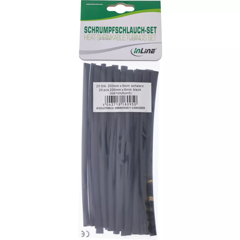 Termorretrátil InLine 200 mm de comprimento, 6 mm para 3 mm de diâmetro, 20 unid., preto