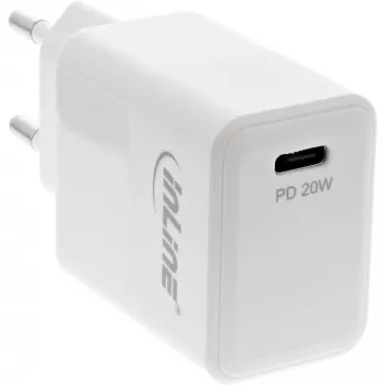 Carregador USB PD InLine USB-C único, Power Delivery, 20W, branco