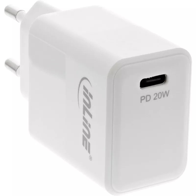 Carregador USB PD InLine USB-C único, Power Delivery, 20W, branco