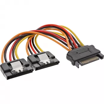 Cabo de alimentação SATA em Y InLine conector fêmea / 2x conector macho com bloqueio de segurança, 0,30 m
