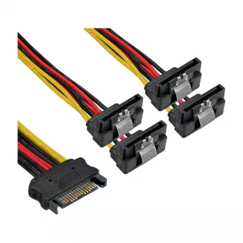 Cabo de alimentação SATA InLine 1 para 4 conector fêmea / 4x conector macho SATA em ângulo com bloqueios 0,30 m