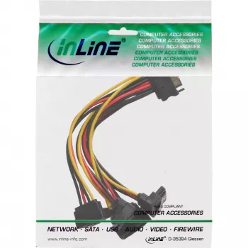 Cabo de alimentação SATA InLine 1 para 4 conector fêmea / 4x conector macho SATA em ângulo com bloqueios 0,30 m
