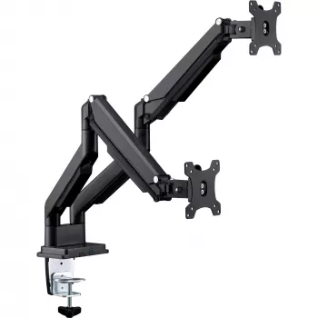 Suporte de secretária InLine com mecanismo de elevação e USB/áudio, 2 monitores até 81 cm (32 polegadas), preto