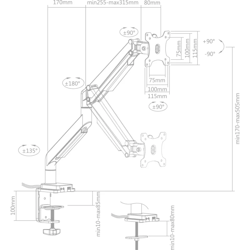 Suporte de mesa InLine com elevação e USB/áudio até máx. 82 cm 32 polegadas 9 kg