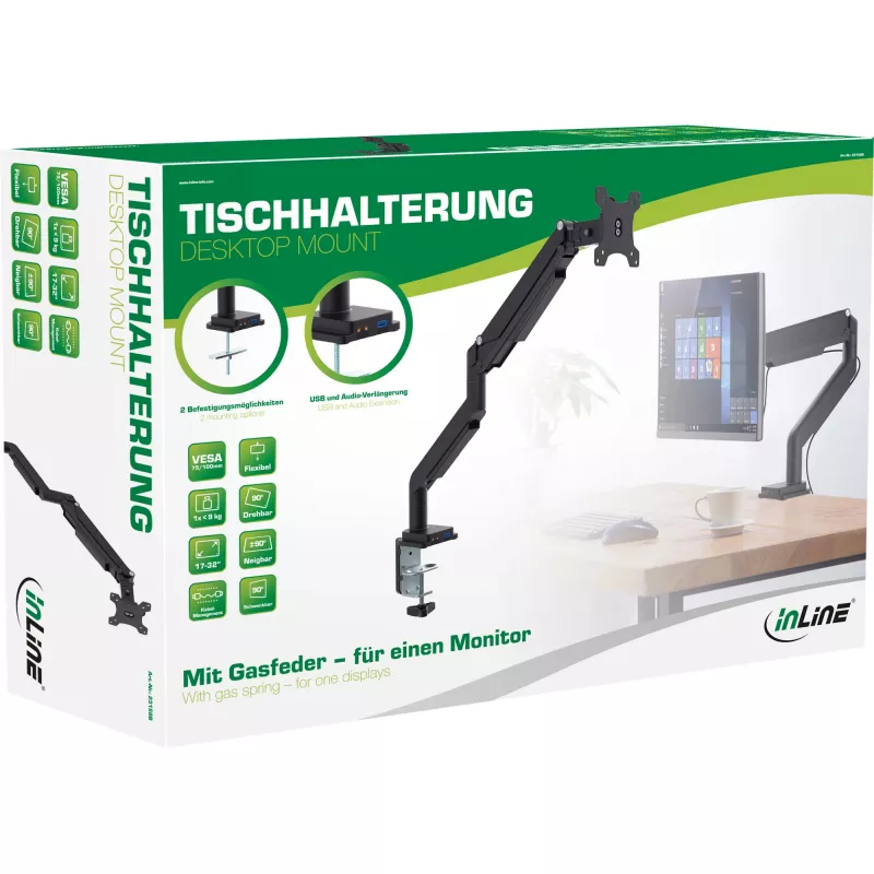 Suporte de mesa InLine com elevação e USB/áudio até máx. 82 cm 32 polegadas 9 kg