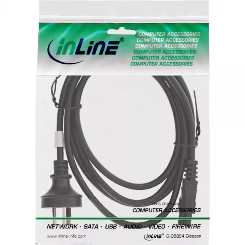Cabo de alimentação InLine Austrália, para portátil, preto, 2 m