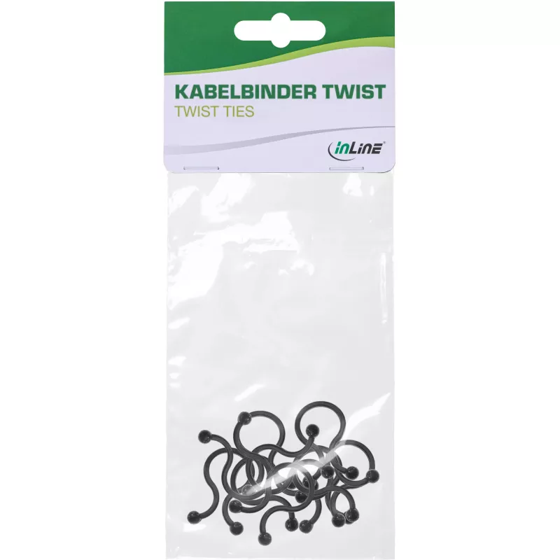 Abraçadeiras de arame InLine 22 mm, preto, 10 unid. — fixador de cabos/fios