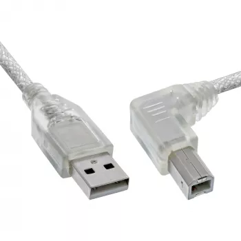 Cabo USB 2.0 InLine, em ângulo, conector macho Tipo A / conector macho B, transparente, 1 m