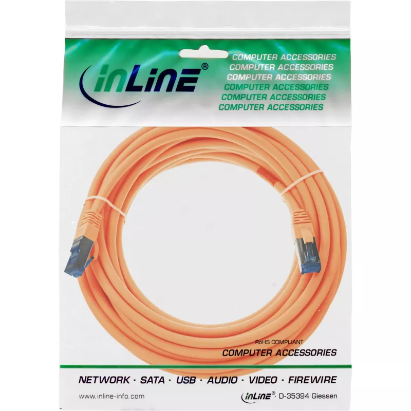 Cabo de rede InLine S/FTP PiMF Cat.6A sem halogéneos 500MHz laranja 5m