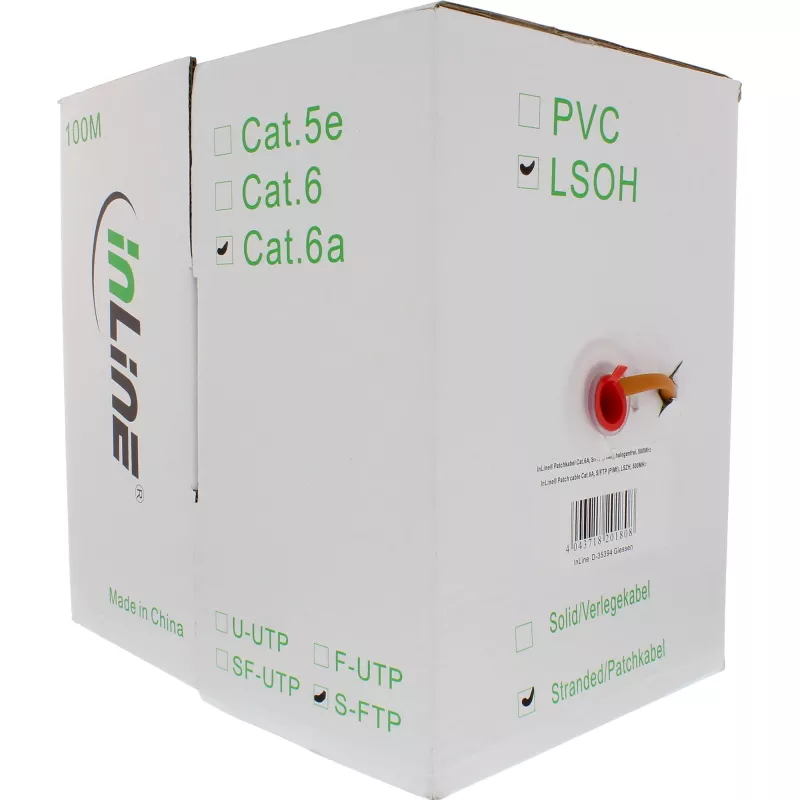 Cabo de rede InLine S/FTP PiMF Cat.6A sem halogéneos 500 MHz laranja 100 m