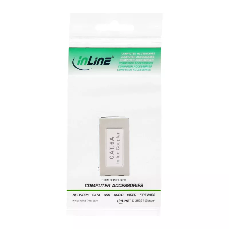 Adaptador InLine Cat.6A, totalmente blindado, metal, 2x RJ45 F/F, 1:1
