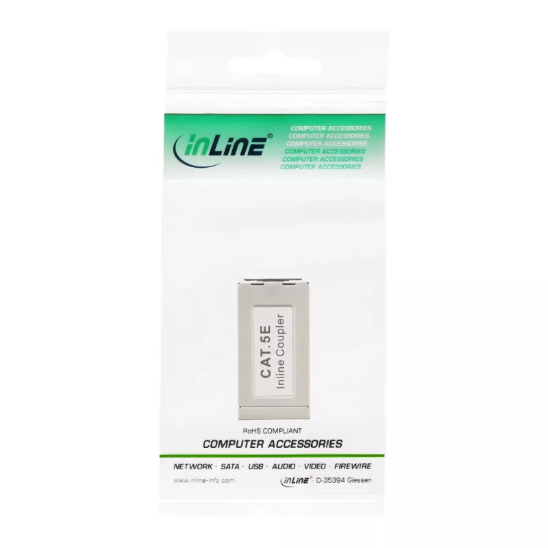 Adaptador InLine Cat.5e, totalmente blindado, metal, 2x RJ45 F/F, 1:1
