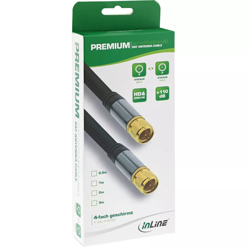 InLine Premium Cabo SAT, com 4 blindagens, 2x ficha F, >110 dB, preto, 3 m