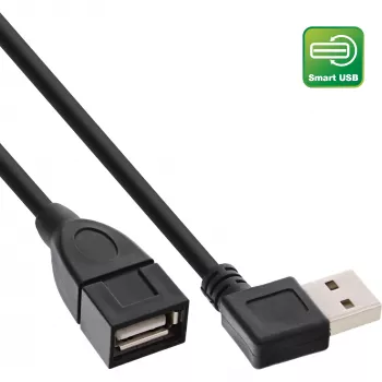 Cabo inteligente InLine USB 2.0 angular + reversível Type-A macho / fêmea preto 2m