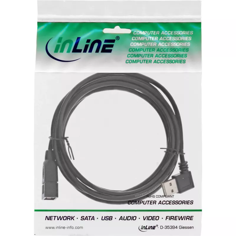 Cabo inteligente InLine USB 2.0 angular + reversível Type-A macho / fêmea preto 2m