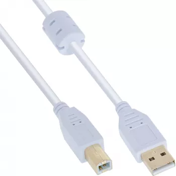 Cabo InLine USB 2.0 Type-A macho / Type-B macho, banhado a ouro, com ferrite, branco, 3 m