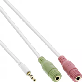 Cabo adaptador de áudio InLine para headset jack 3,5 mm macho 4 polos / 2x 3,5 mm, branco, 1 m