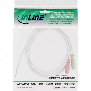 Cabo adaptador de áudio InLine para headset jack 3,5 mm macho 4 polos / 2x 3,5 mm, branco, 1 m