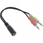 Cabo adaptador de áudio InLine para headset, 2 fichas de 3,5 mm para conector fêmea de 3,5 mm de 4 polos, OMTP, 0,15 m