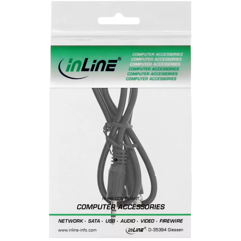 Cabo adaptador de áudio InLine, ficha/conector fêmea estéreo de 3,5 mm com rosca, 0,6 m