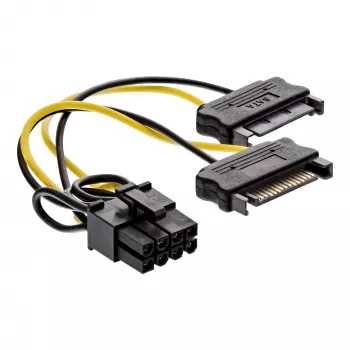 Cabo adaptador de alimentação InLine, 2 fichas SATA / ficha PCI-Express de 8 pinos, 0,15 m