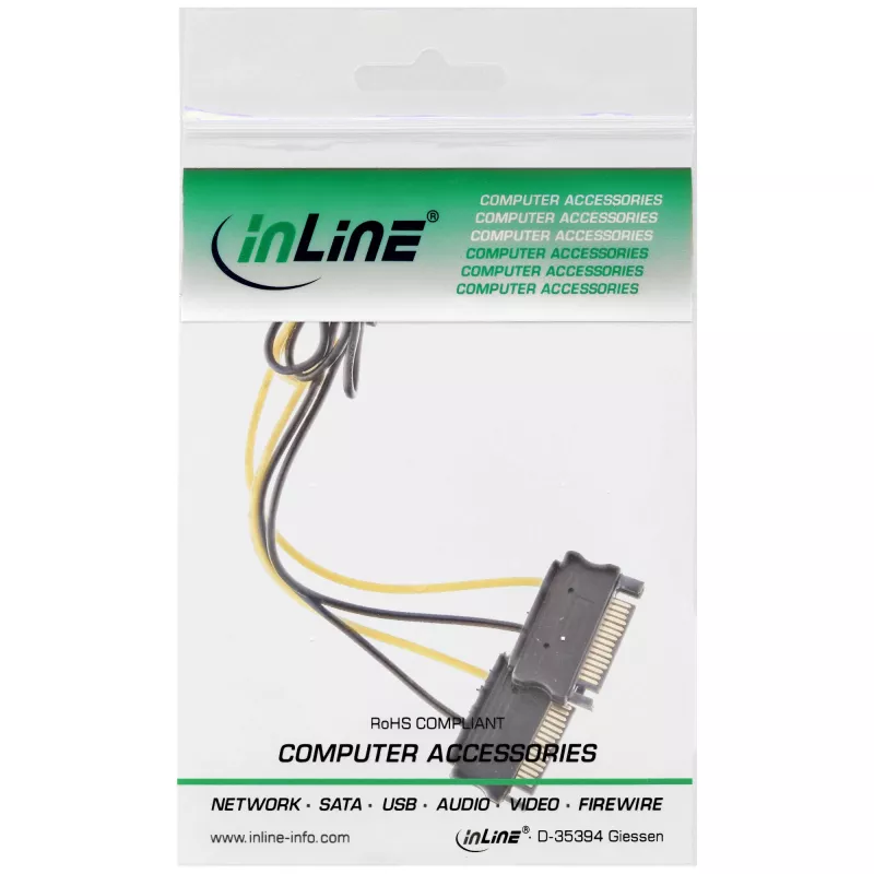Cabo adaptador de alimentação InLine, 2 fichas SATA / ficha PCI-Express de 8 pinos, 0,15 m