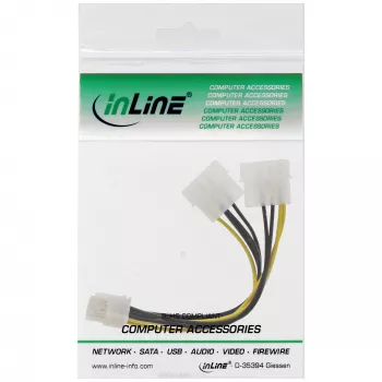 Cabo adaptador de alimentação InLine, 2 fichas de 5,25 polegadas / ficha PCI-Express de 8 pinos, 0,15 m