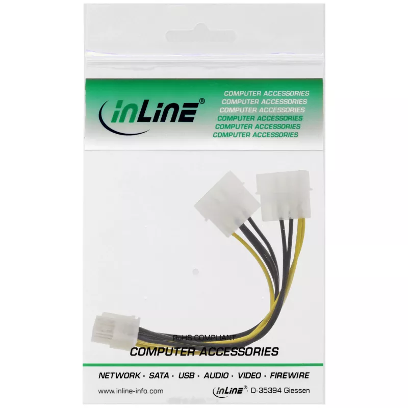 Cabo adaptador de alimentação InLine, 2 fichas de 5,25 polegadas / ficha PCI-Express de 8 pinos, 0,15 m