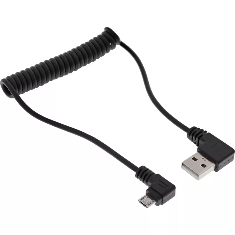 Conjunto de carregamento USB DUAL+ para automóvel InLine, fonte de alimentação com cabo espiral de 1 m