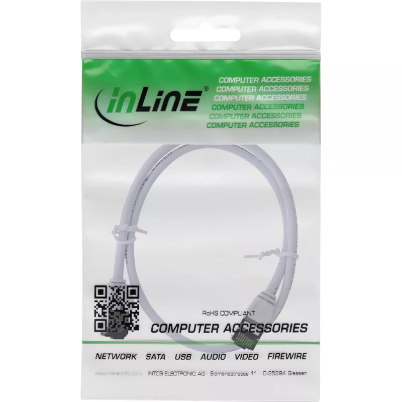 Cabo de rede fino InLine, U/FTP, Cat.8.1, TPE sem halogéneos, branco 0,3 m