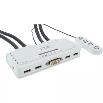 Comutador KVM InLine 4 portas DVI-D + USB + áudio incl. 2 conjuntos de cabos