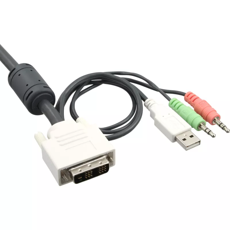 Comutador KVM InLine 4 portas DVI-D + USB + áudio incl. 2 conjuntos de cabos