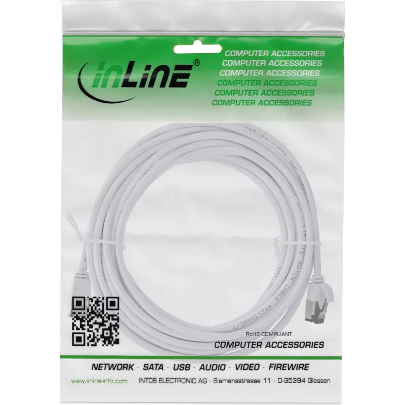 Cabo de rede fino InLine, U/FTP, Cat.8.1, TPE sem halogéneos, branco 2 m