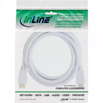 Cabo HDMI High Speed com Ethernet InLine, macho/macho, branco, contactos dourados, 2 m