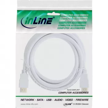 Cabo HDMI High Speed com Ethernet InLine, macho/macho, branco, contactos dourados, 1,5 m