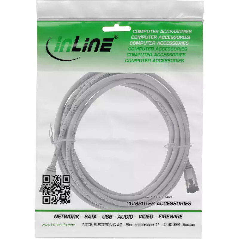 Cabo de rede fino InLine, U/FTP, Cat.8.1, TPE sem halogéneos, cinzento 3 m