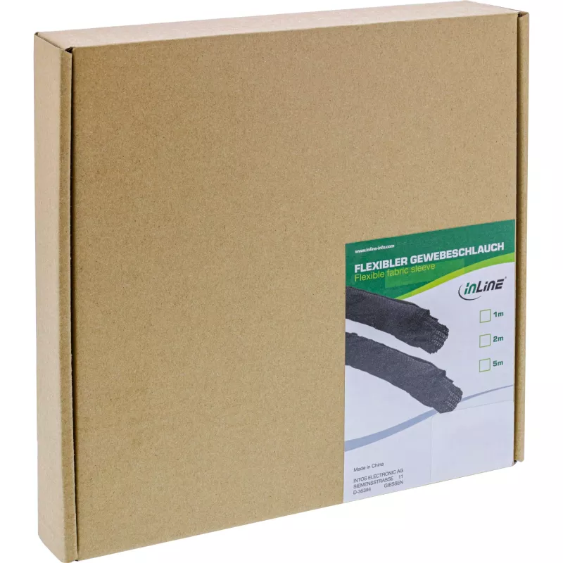 Manga de proteção InLine autoencerrável, 25 mm de diâmetro interior, 1 m, poliéster, preto
