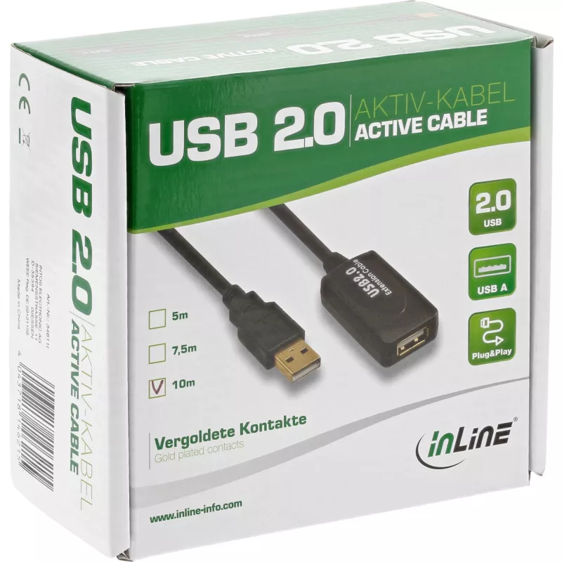 Cabo amplificador de sinal ativo USB 2.0 InLine Type-A macho / A fêmea, 25 m